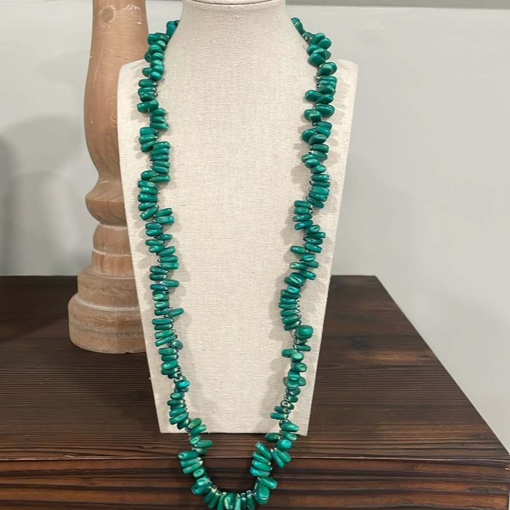 Vintage Indian teal dyed corn suede necklace